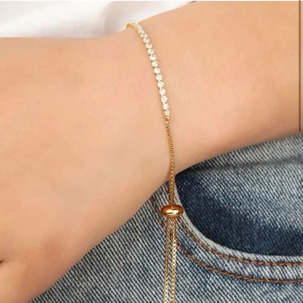NEW Gold Rhinestone Sliding Tennis Bracelet